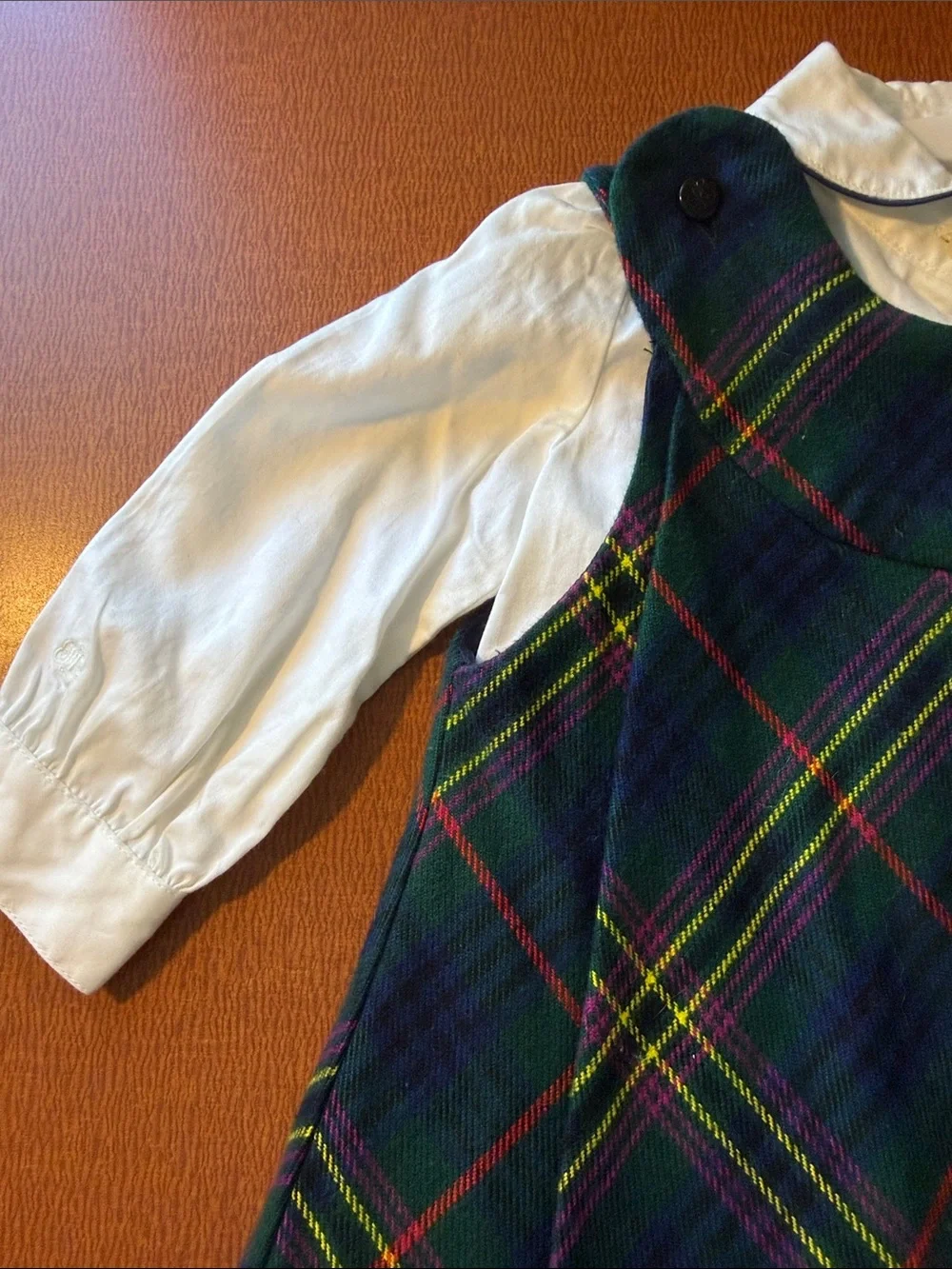 Ralph Lauren Green Plaid Pinafore Dress with White Shirt
